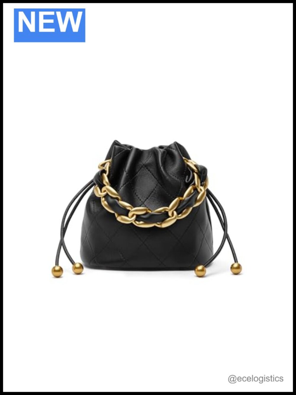 Genuine Leather Lambskin Bucket Crossbody Bag with Chain Straps